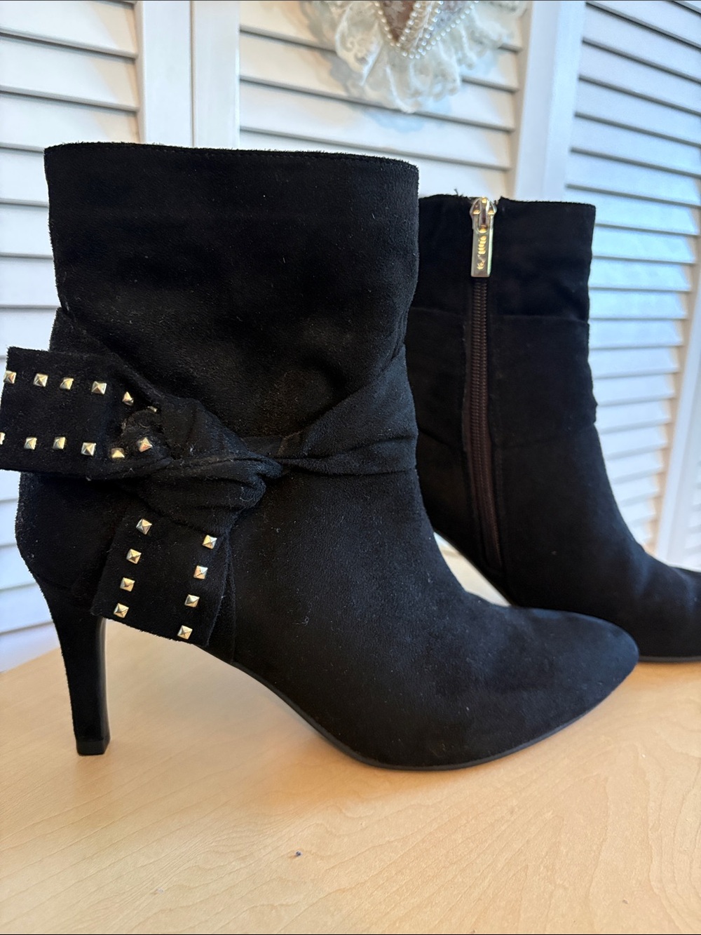 Unisa Black Suede Stud-Trim Ankle Boots